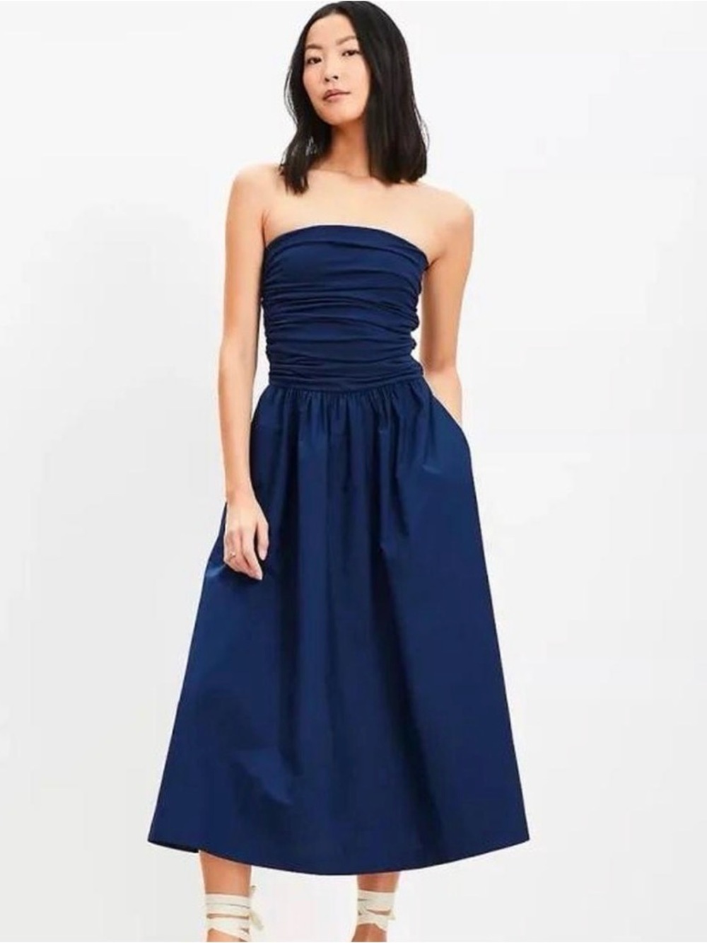 Loft Strapless Navy Midi Dress - Size S